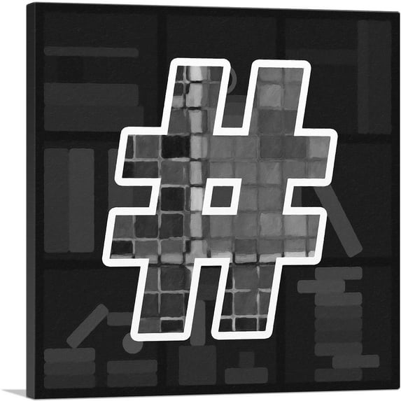ARTCANVAS Modern Black White Alphabet Number Sign Hash Tag Pound Canvas Art Print - Size: 26" x 26" (0.75" Deep)