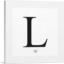 ARTCANVAS Modern Black and White Gray Serif Alphabet Letter L Canvas Art Print - Size: 18" x 18" (0.75" Deep)