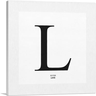 ARTCANVAS Modern Black and White Gray Serif Alphabet Letter L Canvas Art Print - Size: 18" x 18" (0.75" Deep)