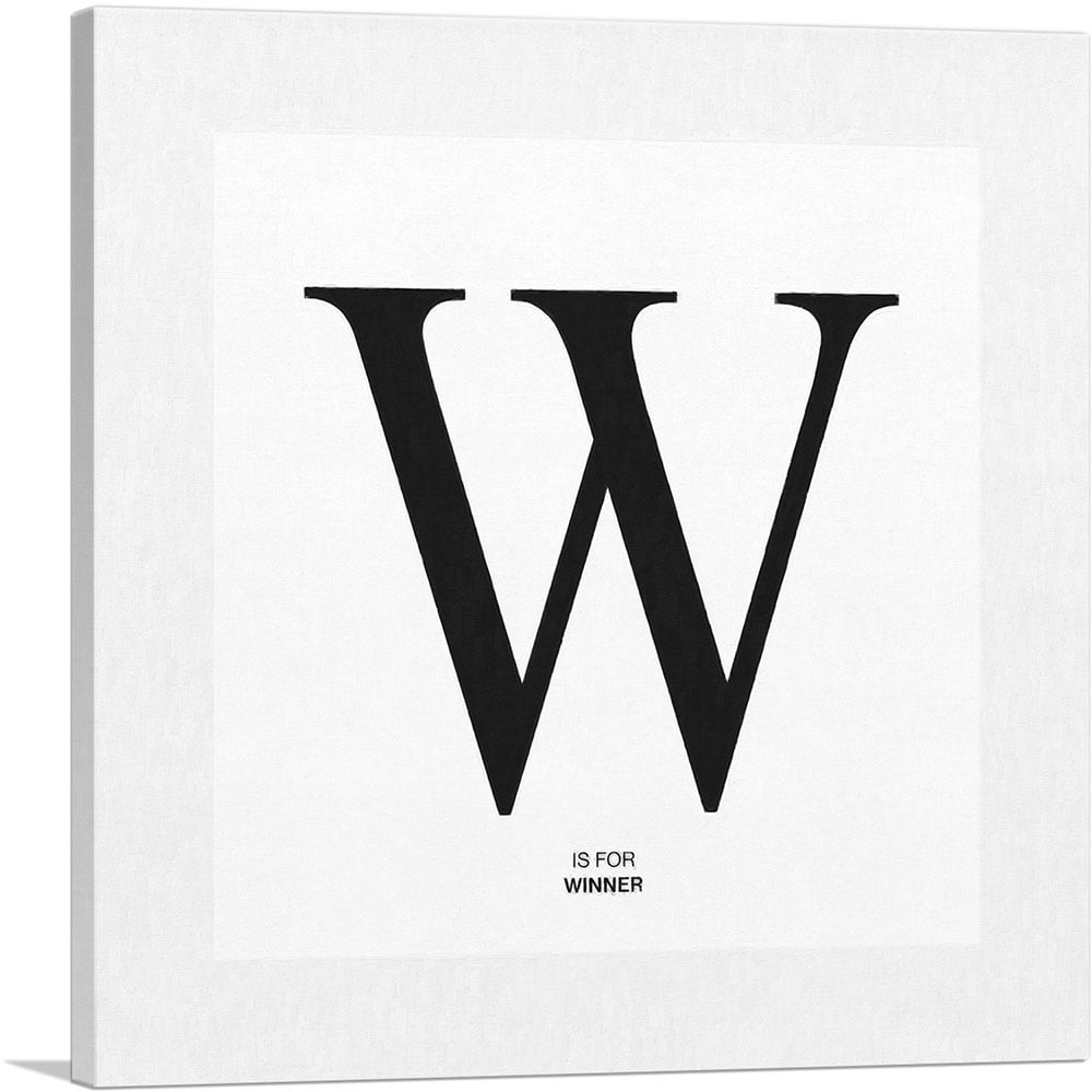 ARTCANVAS Modern Black and White Gray Serif Alphabet Letter W Canvas ...