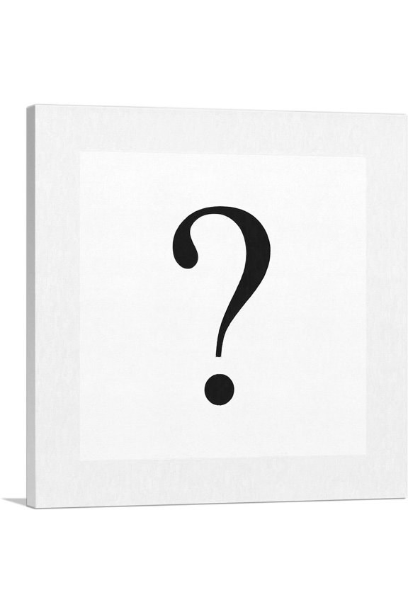 Modern Black and White Gray Serif Alphabet Question Mark Symbol Canvas Art Print - Size: 12" x 12" (0.75" Deep)