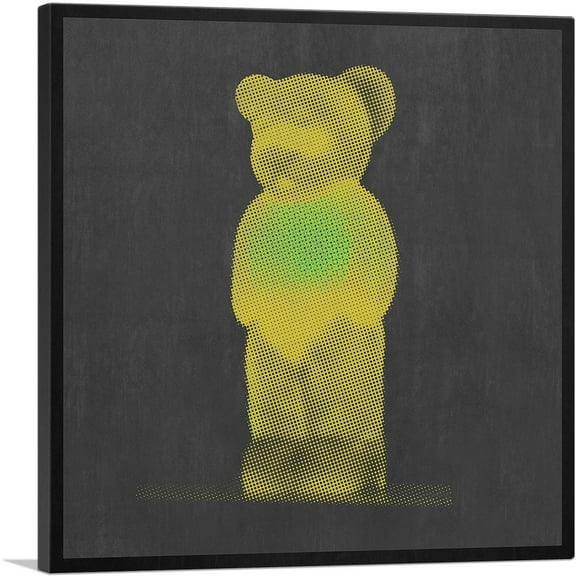 ARTCANVAS Modern Neon Yellow Gummy Bear Canvas Art Print - Size: 18" x 18" (0.75" Deep)