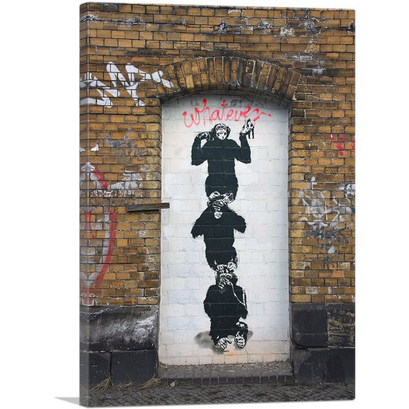 ARTCANVAS Monkey Business Canvas Art Print by Banksy - Size: 40" x 26" (1.50" Deep)