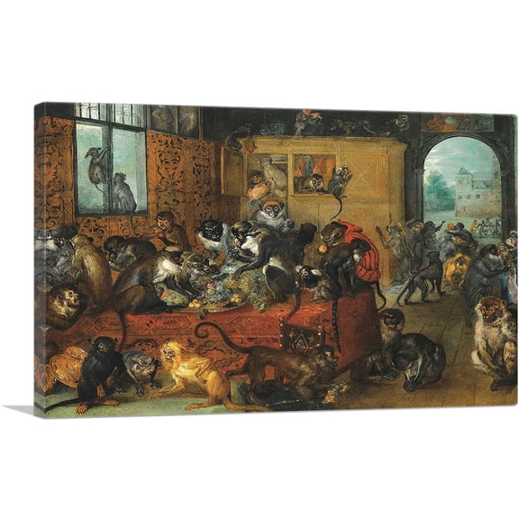 ARTCANVAS Monkeys Feasting 1620 Canvas Art Print by Jan Brueghel The Elder - Size: 60" x 40" (0.75" Deep) (3-Piece)