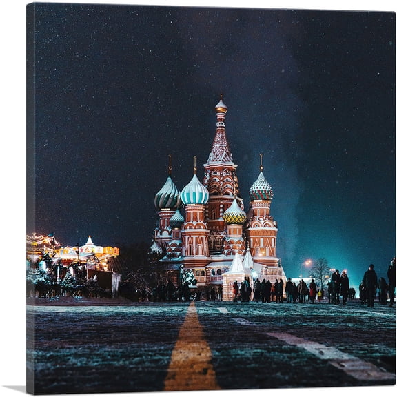 ARTCANVAS Moscow Russia Cathedral on a Winter Night Canvas Art Print - Size: 18" x 18" (1.50" Deep)