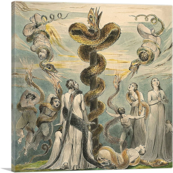 ARTCANVAS Moses Erecting the Brazen Serpent Canvas Art Print by William Blake - Size: 12" x 12" (1.50" Deep)