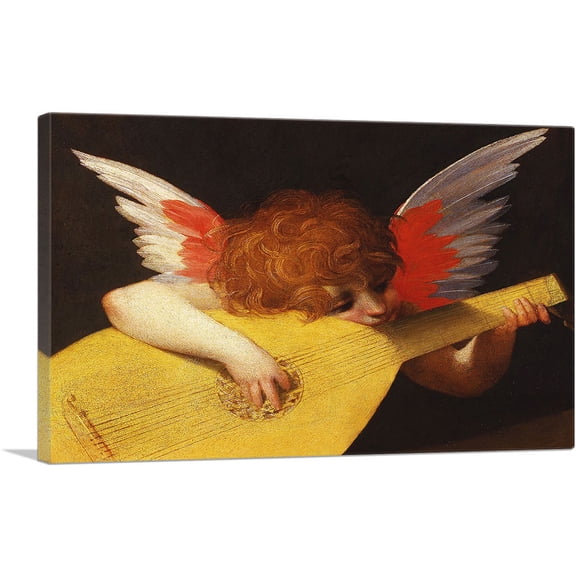 ARTCANVAS Musician Angel Rectangle 1520 Canvas Art Print by Rosso Fiorentino - Size: 12" x 8" (0.75" Deep)