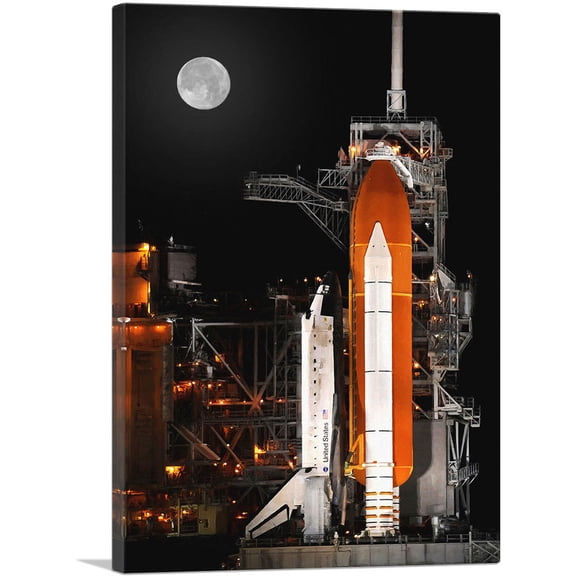 ARTCANVAS NASA Rocket Launch Pad With Full Moon Canvas Art Print - Size: 12" x 8" (0.75" Deep)