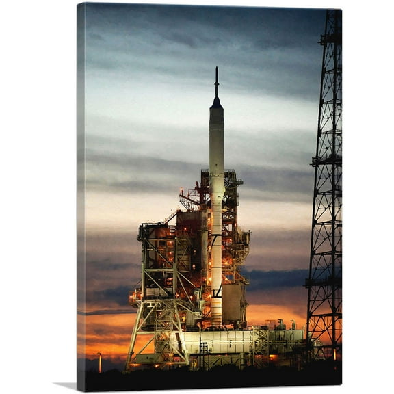 ARTCANVAS NASA Space Rocket on Launch Pad Ready for Takeoff Canvas Art Print - Size: 12" x 8" (0.75" Deep)