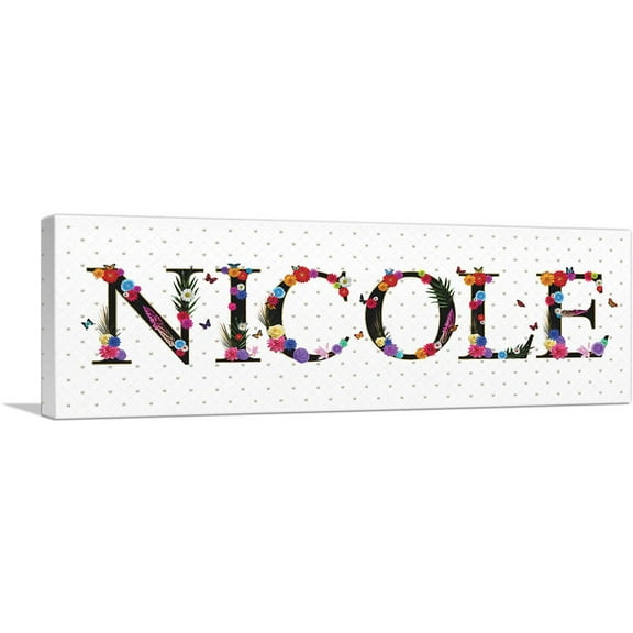 ARTCANVAS NICOLE Girls Name Room Decor Canvas Art Print - Size: 36" x 12" (0.75" Deep)