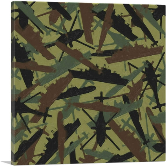 ARTCANVAS Navy Army Green Brown Black Camo Camouflage Pattern Canvas Art Print - Size: 18" x 18" (0.75" Deep)