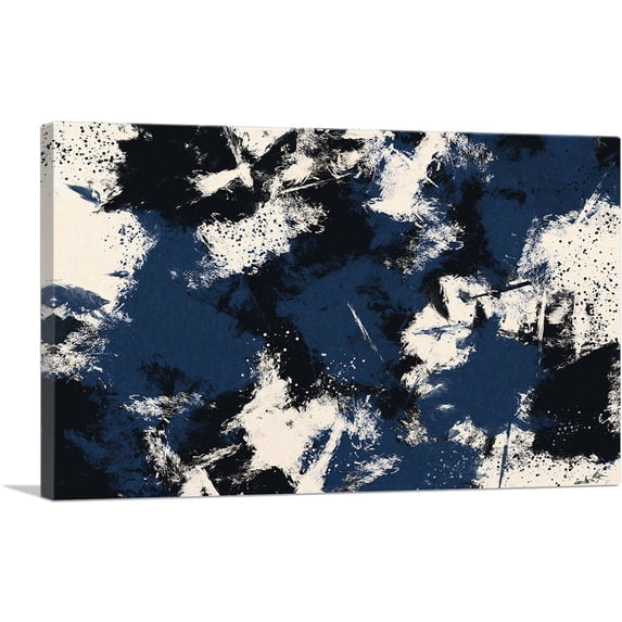 ARTCANVAS Navy Blue Black White Rectangle Canvas Art Print - Size: 60" x 40" (1.50" Deep) (3-Piece)
