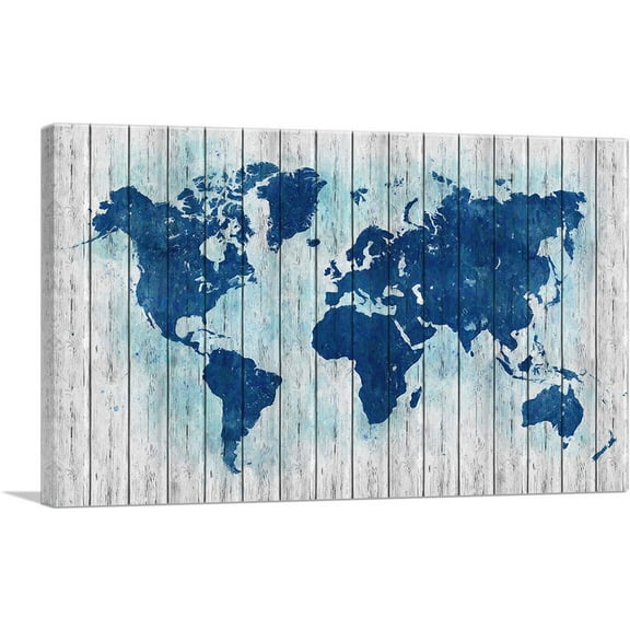 ARTCANVAS Navy Blue Gray World Map Canvas Art Print - Size: 18" x 12" (0.75" Deep)