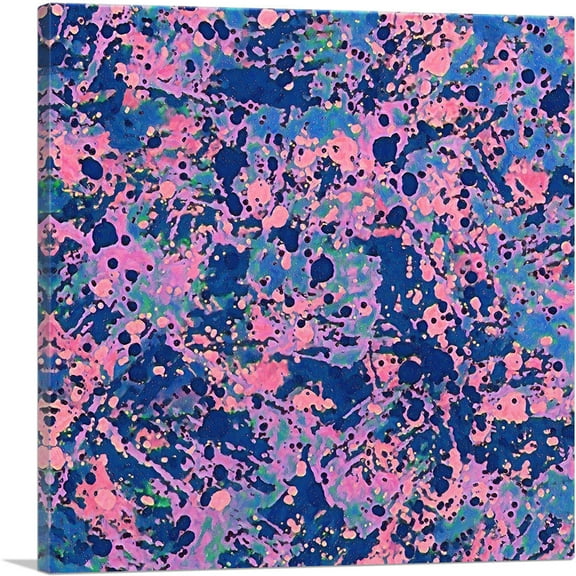 ARTCANVAS Navy Blue Pink Paint Splatter Modern Canvas Art Print - Size: 18" x 18" (0.75" Deep)