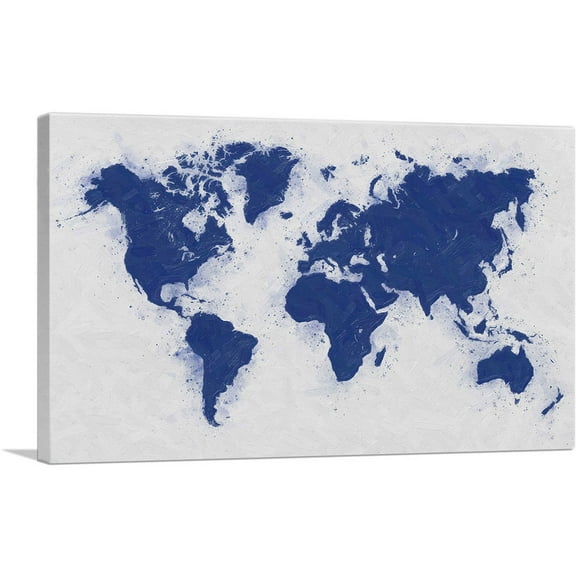 ARTCANVAS Navy Blue White World Map Canvas Art Print - Size: 18" x 12" (0.75" Deep)