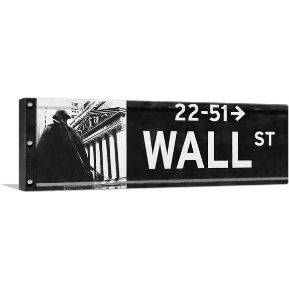 ARTCANVAS New York NYC Wall Street Sign Canvas Art Print - Size: 36" x 12" (1.50" Deep)