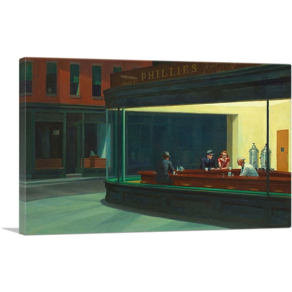 ARTCANVAS Nighthawks 1942 Canvas Art Print by Edward Hopper - Size: 18" x 12" (0.75" Deep)