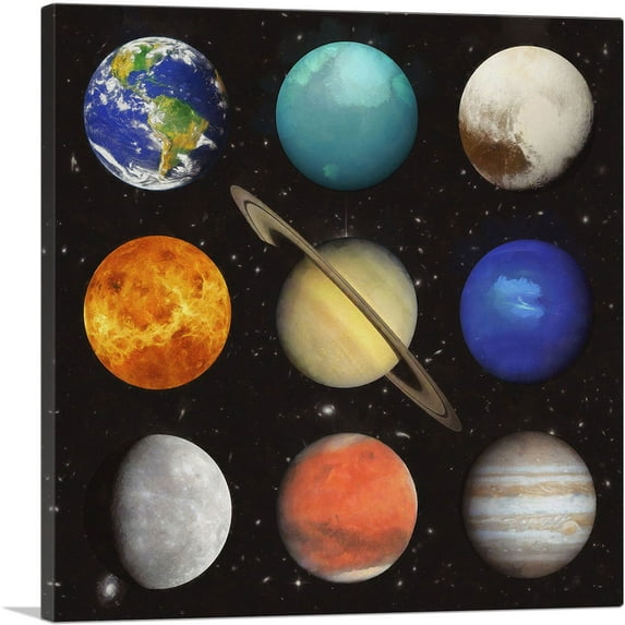 ARTCANVAS Nine Solar System Planets Collage Canvas Art Print - Size: 26" x 26" (0.75" Deep)