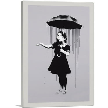 ARTCANVAS Nola Girl With Umbrella Canvas Art Print by Banksy - Size: 26" x 18" (0.75" Deep)