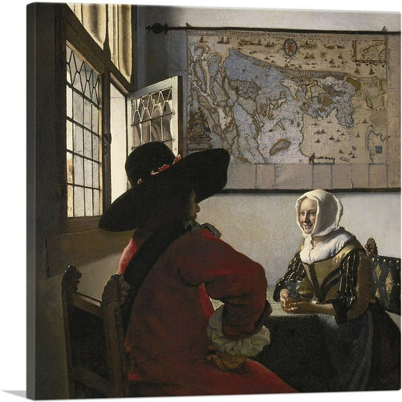 ARTCANVAS Officer And Laughing Girl 1657 Canvas Art Print by Johannes Vermeer - Size: 18" x 18" (0.75" Deep)