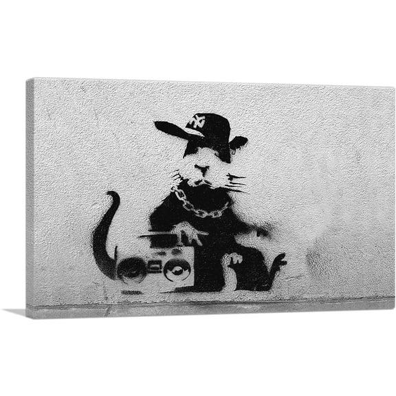 ARTCANVAS Old School Rat with Boombox Canvas Art Print by Banksy - Size: 26" x 18" (0.75" Deep)