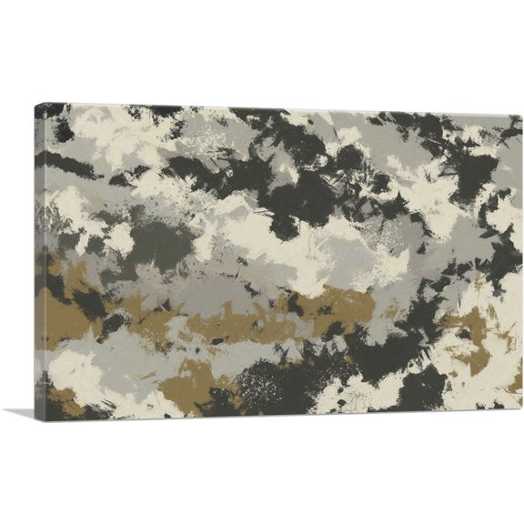 ARTCANVAS Olive Gray Tan Black Modern Rectangle Canvas Art Print - Size: 12" x 8" (0.75" Deep)