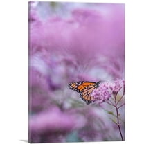 ARTCANVAS Orange Butterfly on Pink Flower Canvas Art Print - Size: 26" x 18" (0.75" Deep)