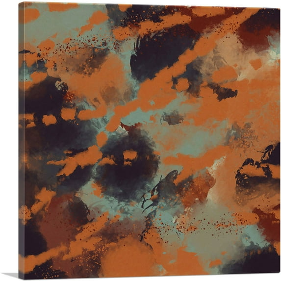 ARTCANVAS Orange Teal Black Modern Canvas Art Print - Size: 26" x 26" (1.50" Deep)