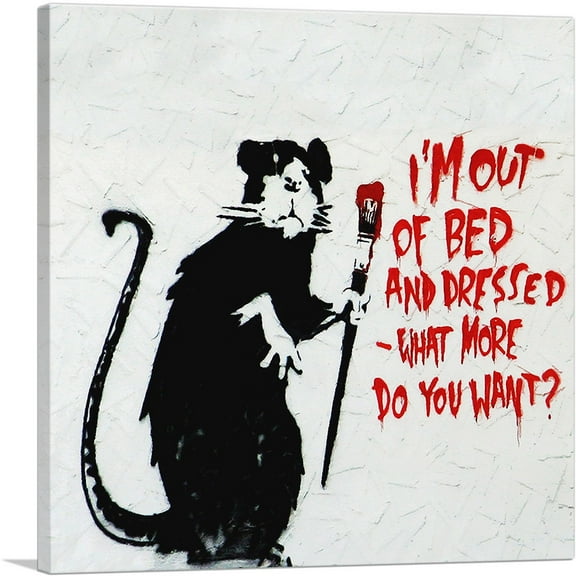 ARTCANVAS Out of Bed Rat Canvas Art Print by Banksy - Size: 18" x 18" (0.75" Deep)