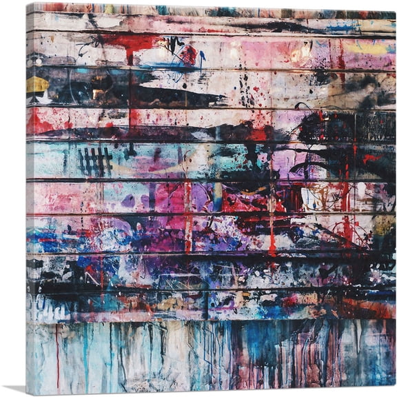 ARTCANVAS Paint Splatter Wood Wall Square Canvas Art Print - Size: 12" x 12" (0.75" Deep)