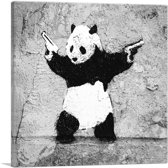 ARTCANVAS Panda with Guns Canvas Art Print by Banksy - Size: 12" x 12" (0.75" Deep)
