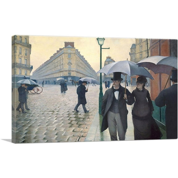 ARTCANVAS Paris Street Rainy Weather 1877 Canvas Art Print by Gustave Caillebotte - Size: 26" x 18" (0.75" Deep)