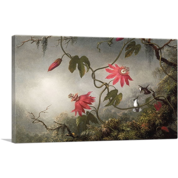 ARTCANVAS Passion Flowers and Hummingbird Canvas Art Print by Martin Johnson Heade - Size: 26" x 18" (0.75" Deep)