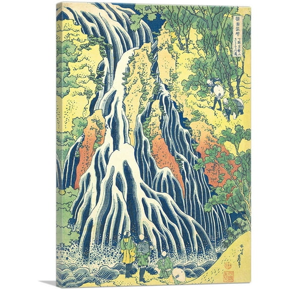 ARTCANVAS Pilgrims at Kirifuri Waterfall on Mount Kurokami in Shimotsuke Province 1831 Canvas Art Print by Katsushika Hokusai - Size: 18" x 12" (0.75" Deep)
