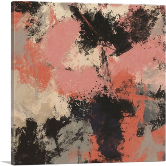 ARTCANVAS Pink Black White Peach Gray Modern Square Canvas Art Print - Size: 26" x 26" (1.50" Deep)