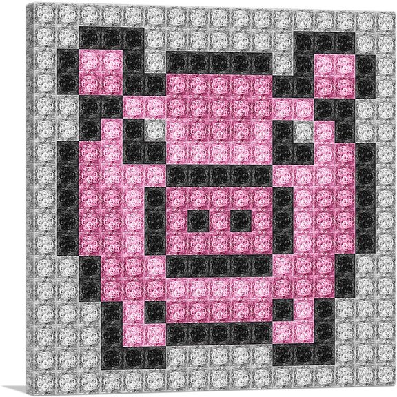 ARTCANVAS Pink Pig Butcher Meat Jewel Pixel Canvas Art Print - Size: 12" x 12" (0.75" Deep)
