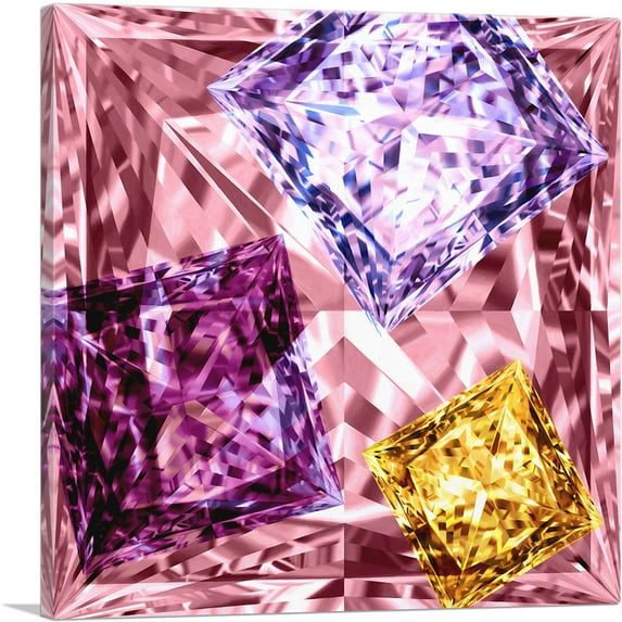 ARTCANVAS Pink Purple Yellow Princess Cut Diamond Jewel Canvas Art Print - Size: 36" x 36" (0.75" Deep)