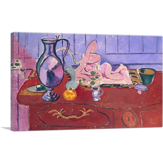 ARTCANVAS Pink Statuette and Jug on a Red Chest of Drawers 1910 Canvas Art Print by Henri Matisse - Size: 26" x 18" (0.75" Deep)
