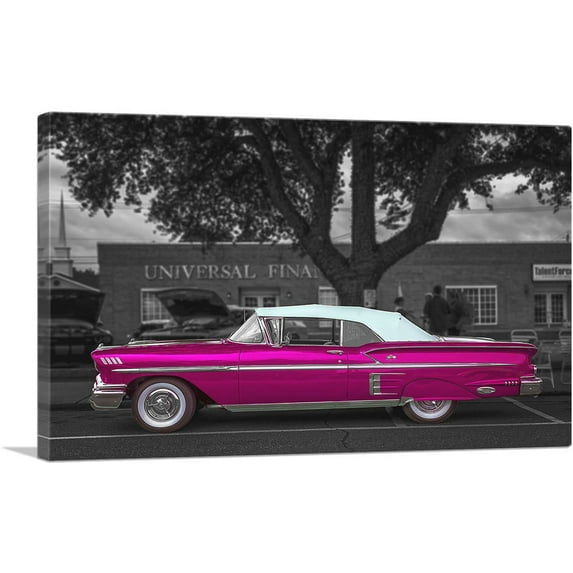 ARTCANVAS Pink Vintage Old Car Canvas Art Print - Size: 26" x 18" (0.75" Deep)
