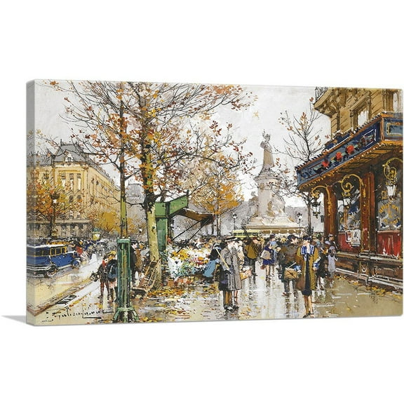 ARTCANVAS Place of the Republic Canvas Art Print by Eugene Galien-Laloue - Size: 26" x 18" (0.75" Deep)