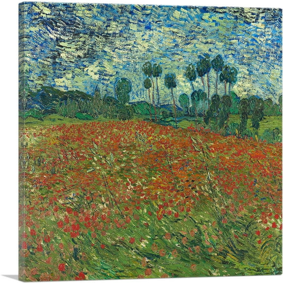 ARTCANVAS Poppy Field 1890 Canvas Art Print by Vincent Van Gogh - Size: 18" x 18" (0.75" Deep)
