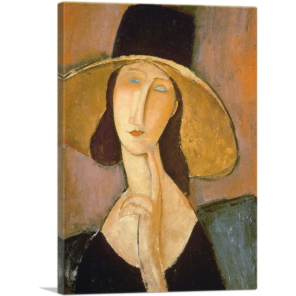ARTCANVAS Portrait of Jeanne Hebuterne in a Large Hat 1918 Canvas Art Print by Amedeo Modigliani - Size: 26" x 18" (0.75" Deep)
