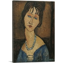 ARTCANVAS Portrait of Jeanne Hebuterne with Necklace 1917 Canvas Art Print by Amedeo Modigliani - Size: 26" x 18" (0.75" Deep)