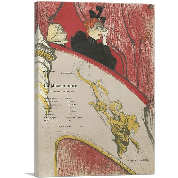 ARTCANVAS Program for The Missionary 1894 Canvas Art Print by Henri De Toulouse-Lautrec - Size: 26" x 18" (0.75" Deep)
