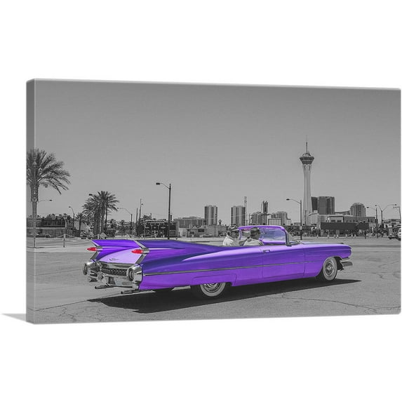 ARTCANVAS Purple Vintage American Car Canvas Art Print - Size: 12" x 8" (0.75" Deep)