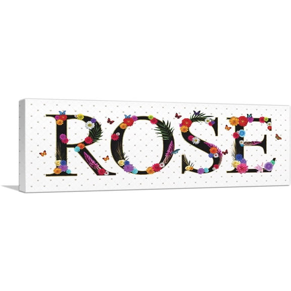 ARTCANVAS ROSE Girls Name Room Decor Canvas Art Print - Size: 36" x 12" (1.50" Deep)