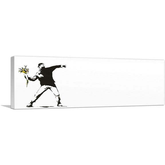 ARTCANVAS Rage, Flower Thrower Panoramic Canvas Art Print by Banksy - Size: 36" x 12" (0.75" Deep)