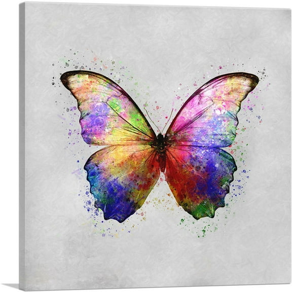 ARTCANVAS Rainbow Colorful Butterfly Wings Insect Canvas Art Print - Size: 18" x 18" (0.75" Deep)