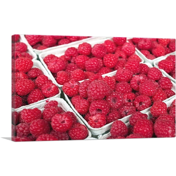 ARTCANVAS Raspberries In Box Home decor Canvas Art Print - Size: 12" x 8" (0.75" Deep)