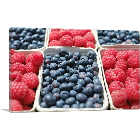 ARTCANVAS Raspberries and Blueberries Restaurant decor Canvas Art Print - Size: 26" x 18" (0.75" Deep)